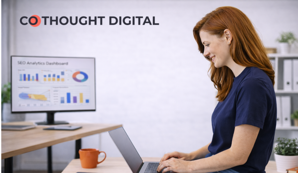 Marketer working on SEO project in digital marketing agency in Cheshire