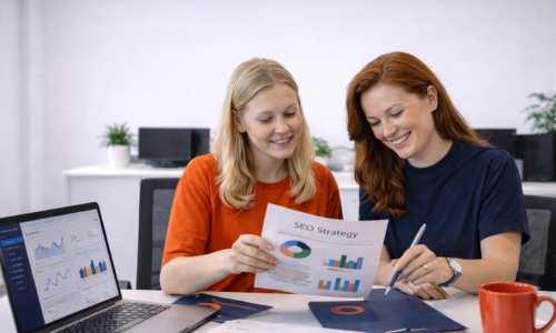Two female marketers working on digital marketing Crewe